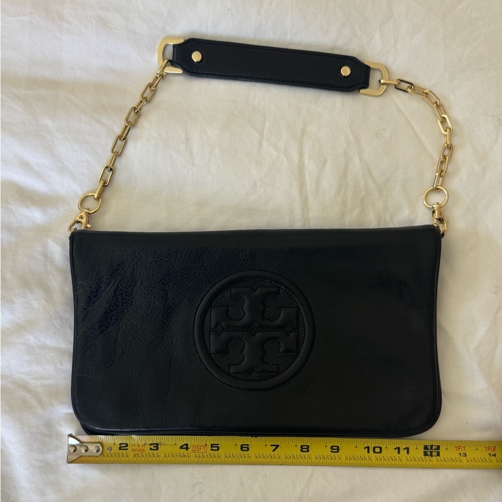Tory Burch Black Leather Clutch with Removable Gold Chain - Picture 3 of 8